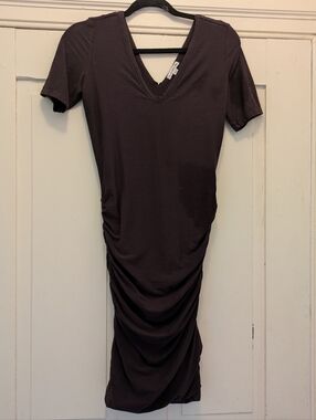 James Perse Brown Dress w/V Neck & Side Rushing- JP Size 2 or S/M